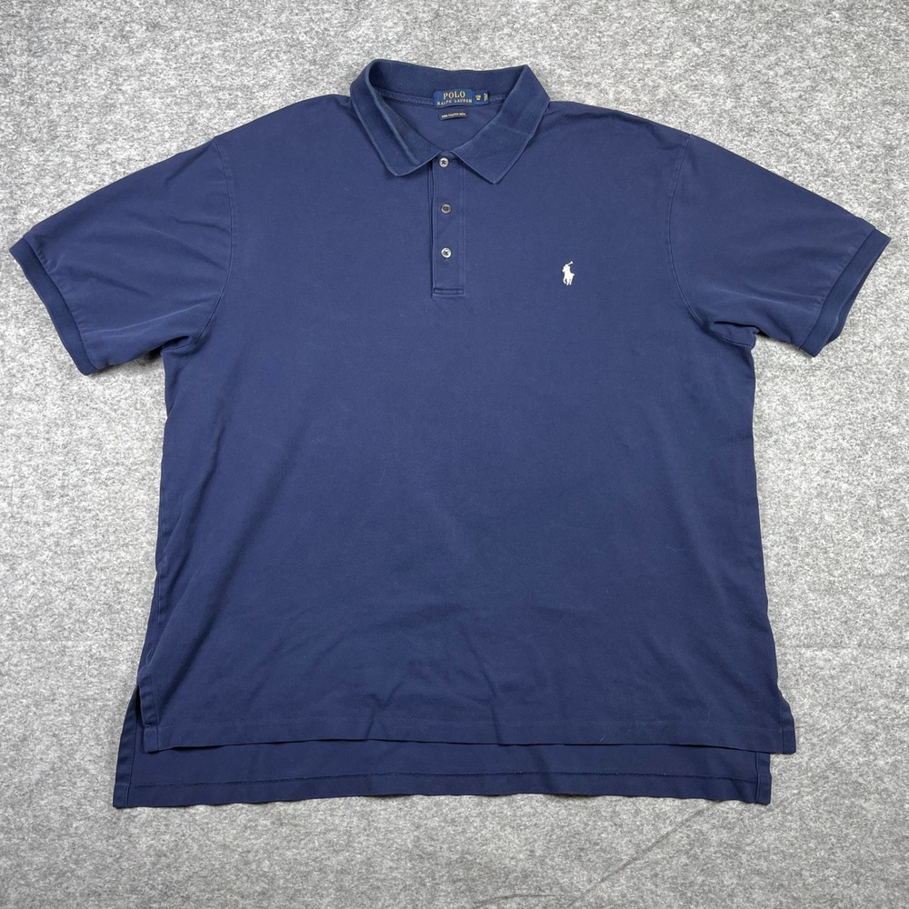 Polo Ralph Lauren Polo Shirt Mens 2XB Blue Pima Stretch Mesh Short Sleeve Pony